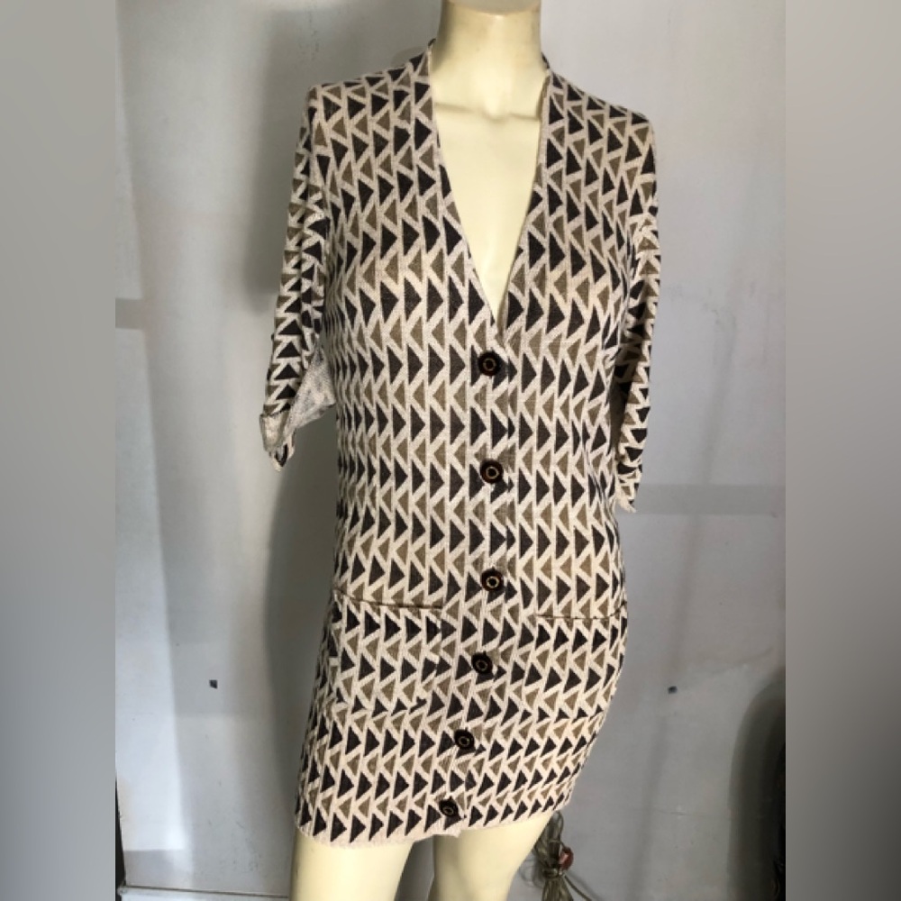 Tory Burch Black and Cream Patterned Cardigan Sweater Size Medium